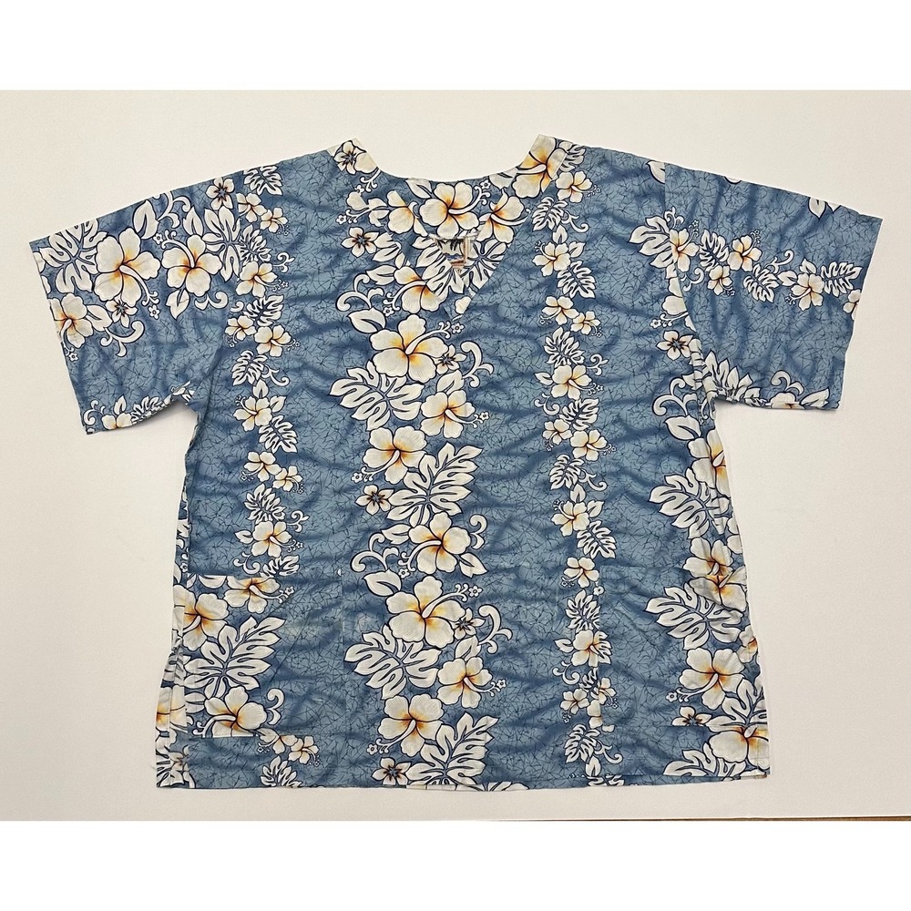 Original Hawaiian Togs Blue Floral Adult XL Medical Scrub Top [See Description]